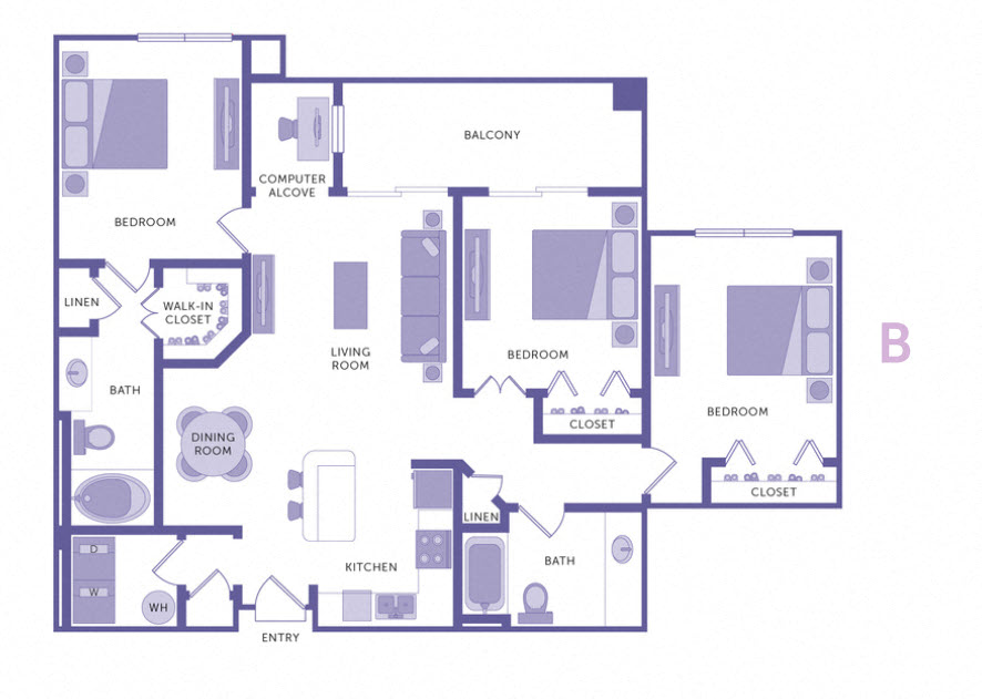 Floor plan for 2 beds, 2 baths